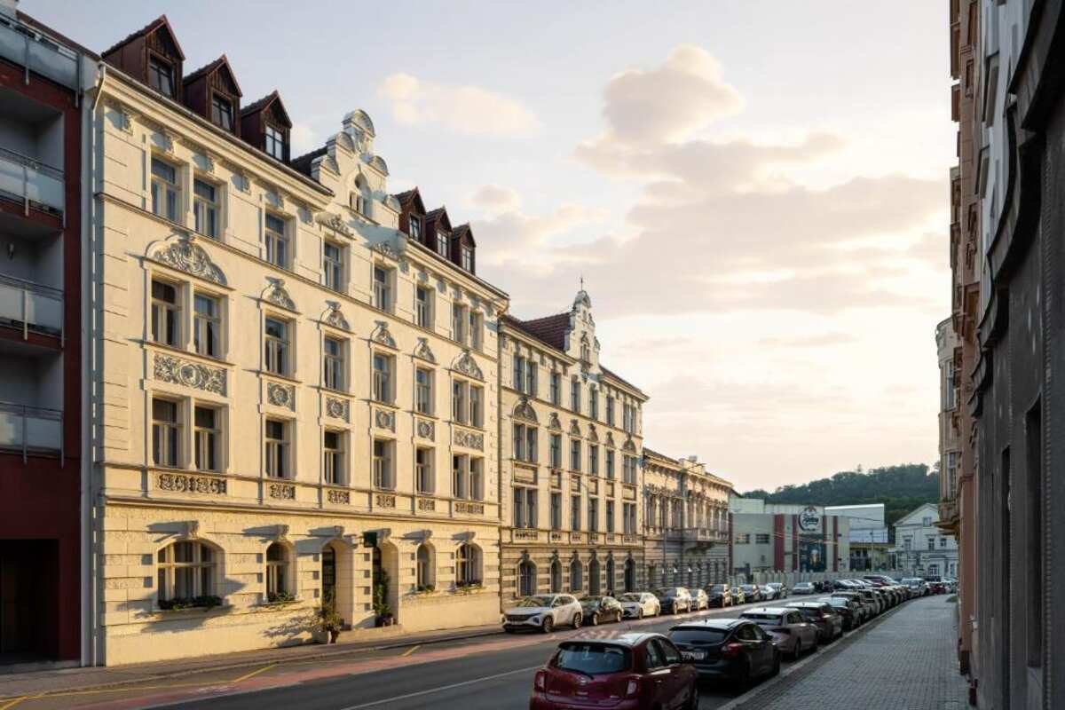 Historic building of Hotel Botanica on Hlinky street in Brno